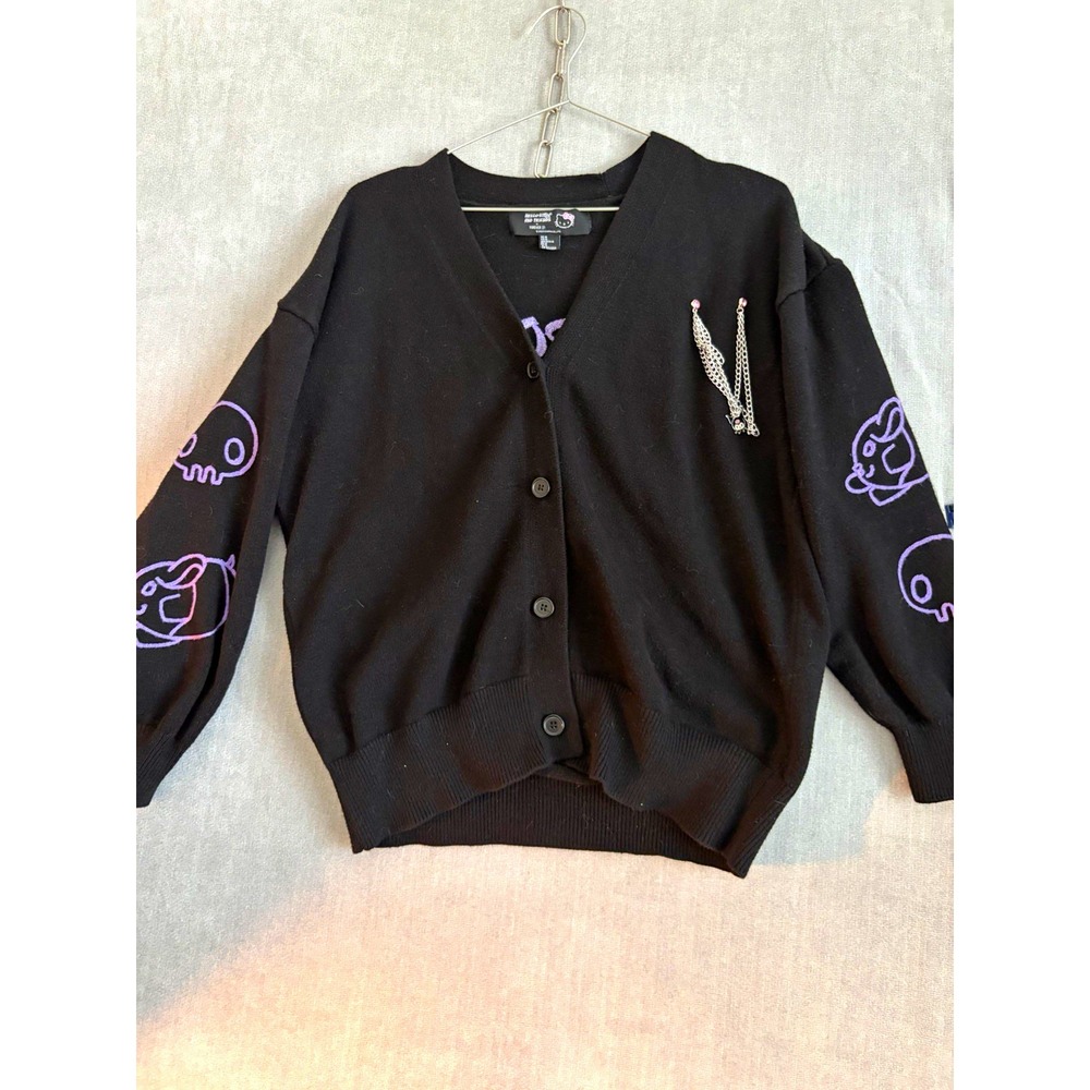 Hello Kitty and Friends Kuromi Black V-Neck Button Cardigan Sweater size M